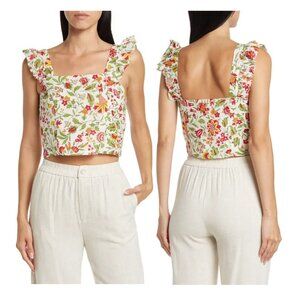 ❤️❤️❤️RACHEL ZOE Crop Top blouse M Birds flower tropical Print Cotton wide strap